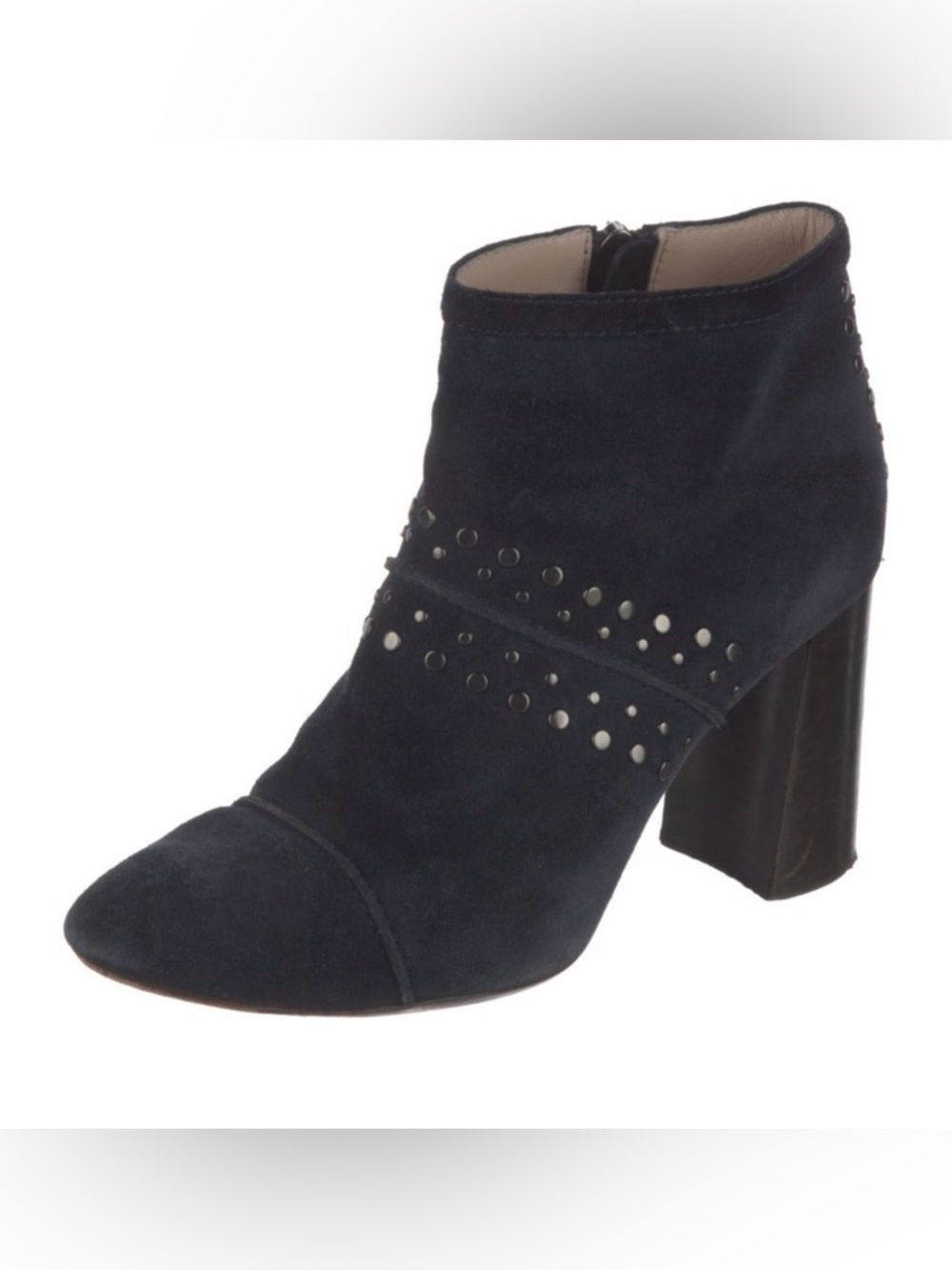 LANVIN PARIS - Blue Suede Ankle Boots with Studded Accents - Size 8-1/2